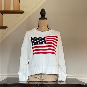 Women's White Sweater with American Flag